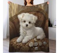 LLLBBB Couverture Bichon frisé, Impression Numérique, Couvertures en Flannel De Canapé pour Enfants, Garçons Et Adultes 130×180cm