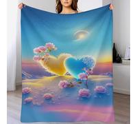 LLLBBB Couverture Yellow cœur Bleu - Douce en Flannel Couvertures Convient À Toutes Les Saisons pour Voyager, Lit Ou Canapé 130×150cm