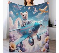 LLLBBB Couvertures en Chien Avion Volant Flannel, Couvertures Douce Plaid Douillet pour Le Lit, Le Canapé, Le Voyage Et L'extérieur, 130×180cm