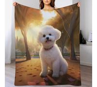 LLLBBB Couvre-lit Bichon frisé, Couverture en Flannel, Le Camping & La Maison, Couvertures De Canapé Salon Douce 130×180cm