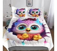 LLLBBB Cute Chouette Housse De Couette avec Taie d'oreiller Parure De Lit pour Toutes Les Saisons Microfibre Ensemble Housse Couette Single(135x200cm)