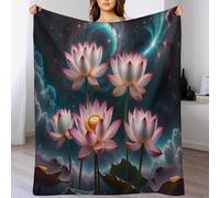 LLLBBB Impression des Lotus Couverture en Flannel Super Doux Non Rejet Couvertures Polaire en Peluche Ultra Luxueuse 100×130cm
