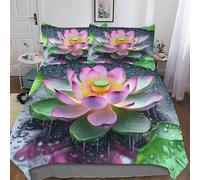 LLLBBB Lotus Parure De Lit Housse De Couette Et Taies d'oreiller, 3 Pièces Ensemble Ultra Doux Microfibre Hypoallergénique King(220x240cm)