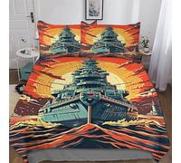 LLLBBB Navires de Guerre Vintage Housse De Couette avec Taies d'oreiller 3 Pièces Housse De Couette Microfibreavec Parure De Lit pour Adultes Double (200x200cm)