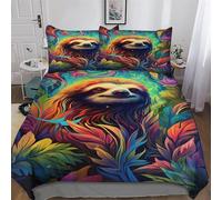 LLLBBB Paresseux Housse De Couette avec Taie d'oreiller Parure De Lit Microfibre Housse De Couette 3 Pièces Douce Enfants Adultes Double (200x200cm)