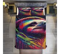 LLLBBB Paresseux Housse De Couette avec Taie d'oreiller Parure De Lit pour Toutes Les Saisons Microfibre Ensemble Housse Couette Double (200x200cm)