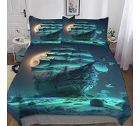 LLLBBB Pirate Ship,Bateau Housse De Couette 3 Pièces Douce Microfibre Housse Couette, pour Parure De Lit, avec Taie d'oreiller Assortie, King(220x240cm)