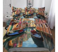 LLLBBB Vue sur Les canaux de Venise Parure De Lit Housse De Couette Et Taies d'oreiller 3 Pièces Housse De Couette Microfibre pour Enfants Adultes King(220x240cm)