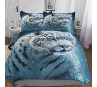 LLLBBB White Tigre 3 Pièces Parure De Lit Adulte Enfants Housse De Couette avec Taies D'oreillers Housse De Couette Microfibre Douce Double (200x200cm)