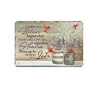 LLLDHGCBSS Plaque en métal avec inscription « Heaven Love Never Dies When You Believe Beyond What Your Eyes » - Décoration murale rétro en fer - 20,3 x 30,5 cm