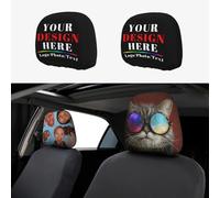 LLLGSH Lot de 2 Personnaliser Auto Housse d'Appui-Tête, Auto Housse De Appui Tête personnalisés avec Nom, Photo, Logo et Texte, pour la Plupart des berlines, Camion, SUV et camionnettes