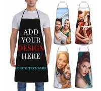 LLLGSH Tablier de Cuisine personnalisé - Tablier Personnalisé avec Texte et Photo - Personnalisée Tablier Barbecue, Noir Imperméable Réglable Tabliers - Cadeaux pour Homme Femme