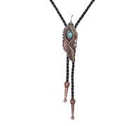 LLLmhuaa Cravate Bolo noire élégante avec pendentif plume de cowboy motif ailes occidentales Bola Cravate Western Cowboy Costume tressé, cuivré, taille unique