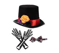 LLLmhuaa Ensemble de costume d'Halloween avec casquette, cravate, gants, accessoires de fête de carnaval, accessoires de fête pour adultes, fournitures de fête d'Halloween, Chapeau Nœud Papillon Mid B