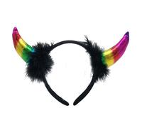 LLLmhuaa Serre-tête cornes de diable avec plumes et paillettes pour Halloween, cosplay, cadeau, maquillage pour se laver le visage