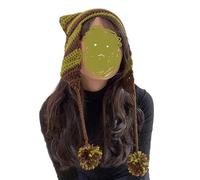 LLLmhuaa Y2K Chapeau tricoté rayé avec oreilles de chaton pour fille Accessoires photo Hot Girl Mignon Slouchy Tricot Crochet Chapeau