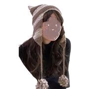 LLLmhuaa Y2K Chapeau tricoté rayé avec oreilles de chaton pour fille Accessoires photo Hot Girl Mignon Slouchy Tricot Crochet Chapeau