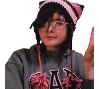 LLLmhuaa Y2K Chapeau tricoté rayé avec oreilles de chaton pour fille Accessoires photo Hot Girl Mignon Slouchy Tricot Crochet Chapeau