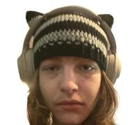 LLLmhuaa Y2K Chapeau tricoté rayé avec oreilles de chaton pour fille Accessoires photo Hot Girl Mignon Slouchy Tricot Crochet Chapeau