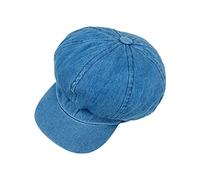 LLLucky Femmes Hommes Vintage Lavé Denim Bleu Béret Casquette Classique 8 Panneaux Octogonal Gavroche Peintre Cabbie Réglable Plat Pare-Soleil Chapeau Deep Denim Blue
