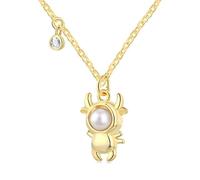 Lllunimon 925 argent sterling Eau douce cultures perle collier pour les femmes Petit taureau pendentif collier bijoux spirituels pour les femmes fille cadeaux de diplôme de Noël,D'or