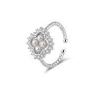Lllunimon Anneaux de trèfle en argent sterling réglables pour les femmes Anneaux de perle de trèfle à quatre feuilles pour les femmes Bijoux porte-bonheur Cadeaux Bagues de promesse,Platinum