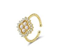 Lllunimon Anneaux de trèfle en argent sterling réglables pour les femmes Anneaux de perle de trèfle à quatre feuilles pour les femmes Bijoux porte-bonheur Cadeaux Bagues de promesse,D'or