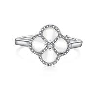Lllunimon Anneaux d'ouverture en argent sterling 925 réglables Bagues trèfle à quatre feuilles pour les femmes Mère de perle Onyx blanc Noir Lucky Clover Bagues Bijoux Cadeaux pour petite amie,Blanc
