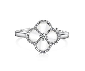 Lllunimon Anneaux d'ouverture en argent sterling 925 réglables Bagues trèfle à quatre feuilles pour les femmes Mère de perle Onyx blanc Noir Lucky Clover Bagues Bijoux Cadeaux pour petite amie,Blanc