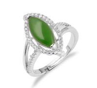 Lllunimon Anneaux en jade naturel Hetian pour yeux de cheval, bague en argent sterling avec jade vert pour femmes, bague ajustable, bijoux en argent, cadeaux