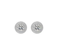 Lllunimon Argent sterling 925 Femmes Double Halo Stud Boucles d'oreilles Boucles d'oreilles rondes Zircon Bijoux Accessoires de mariage Cadeau pour elle