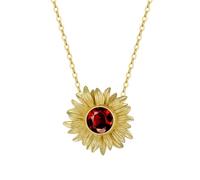 Lllunimon Argent sterling 925 tournesol colliers pour femmes You're My Sunshine tournesol pendentif grenat naturel pierres précieuses bijoux cadeaux pour femmes mère bijoux de mode