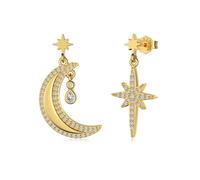 Lllunimon Asymétrique Star Moon Boucles d'oreilles 925 Argent Sterling Boucles d'oreilles pour femmes Micro-Zircon Bijoux élégants Porter tous les jours Un cadeau pour elle,D'or
