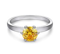 Lllunimon Bague en argent S925 à six griffes en zircon jaune, finition miroir, bijou simple et éclatant, à porter au quotidien, cadeau pour elle.,Size 9