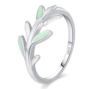 Lllunimon Bague en argent S925 avec feuilles de rameau d'olivier, artisanat en émail, bijou inspiré par la nature et la simplicité. À porter au quotidien, un cadeau pour elle.,Size 9