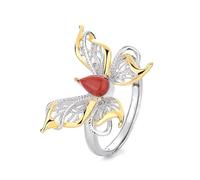 Lllunimon Bague en argent S925 avec papillon en filigrane de style chinois, artisanat en fil de fleur, taille ajustable. Idéale pour un port quotidien, un cadeau pour elle.