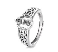 Lllunimon Bague en argent S925 en forme de pièce de monnaie vintage, avec un bâton de démon qui peut tourner et est ajustable en taille. Idéale pour un port quotidien, un cadeau pour elle.