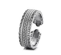 Lllunimon Bague en argent S925 tissé Vintage punk cool bijoux Elégant minimaliste en détresse pour un usage quotidien Cadeau pour elle,Noir