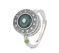 Lllunimon Bague en jade avec argent S925, style chinois rotatif, artisanat incrusté, taille réglable. À porter au quotidien, un cadeau pour elle.