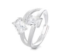 Lllunimon Bague en zircon carré géométrique en argent S925 Bijoux texture brossée Style élégant et minimaliste Des cadeaux de tous les jours pour elle,A