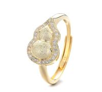 Lllunimon Bague gourde en argent S925 plaqué or Elégants bijoux minimalistes sertis de diamants Bijoux inspirés de la cour d'Orient Usure de tous les jours Un cadeau pour elle,D'or