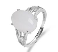 Lllunimon Bague ovale en jade blanc Bagues en jade naturel Bagues en argent sterling avec pierre précieuse pour femmes Bague ajustable de déclaration Cadeau de bijoux