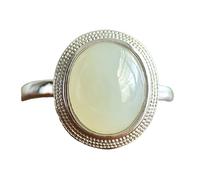 Lllunimon Bague ovale minimaliste en jade blanc Bagues en jade naturel Bagues en argent sterling pour femmes Bague ajustable classique et affirmée Cadeaux,Argent