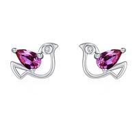 Lllunimon Boucles d'oreilles en argent pur S925 en forme de colombe avec des pierres de zircon rouge rose, style élégant et dynamique. À porter au quotidien, un cadeau pour elle.