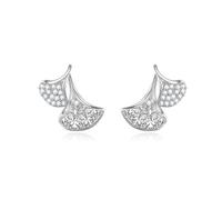 Lllunimon Boucles d'oreilles en argent sterling Ginkgo biloba S925 Bijoux en micro-incrustation faits à la main Style élégant et exquis Des cadeaux de tous les jours pour elle