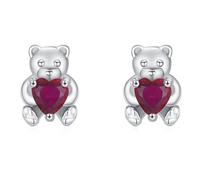Lllunimon Boucles d'oreilles en argent sterling S925 en forme d'ours avec des zirconiums rouges en forme de cœur, style sucré et vibrant. Idéal pour un port quotidien, parfait comme cadeau pour elle.