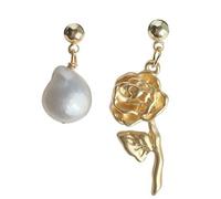 Lllunimon Boucles d'oreilles en perles pour femmes, clous d'oreilles baroque asymétriques en cuivre, bijoux vintage plaqués or, mode décontractée, cadeau pour elle