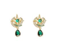 Lllunimon Boucles d'oreilles en zircon cubique, clous d'oreilles en zircon émeraude étoile de lune, gouttes en cuivre plaqué or 14K, à porter au quotidien, cadeau de bijoux pour femmes