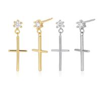 Lllunimon Boucles d'oreilles pendantes polyvalentes en argent sterling S925 pour femmes Boucles d'oreilles croisées pour femmes Cadeau de bijou porte-bonheur pour le christianisme,D'or