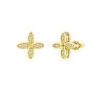 Lllunimon Boucles d'oreilles porte-bonheur à quatre feuilles Boucles d'oreilles pour femmes en argent sterling 925 pleines de bijoux en zircon à porter au quotidien Un cadeau pour elle,D'or